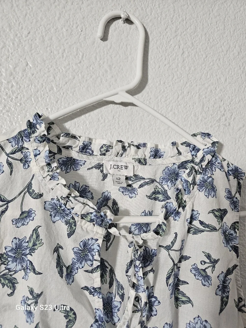 J. Crew White Midi Dress with Blue Floral Print Sz 12